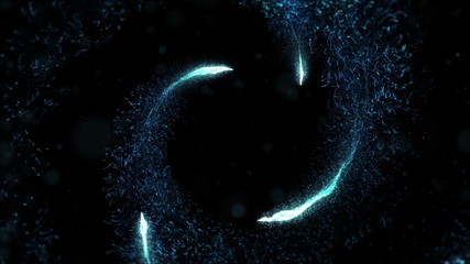 Poster - loopable camera flying throught the abstract spiral twisted particle background