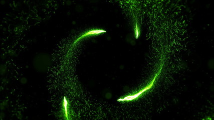 Poster - loopable camera flying throught the abstract spiral twisted particle background
