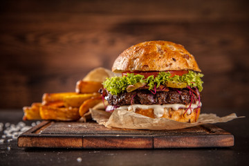 Home made hamburger with lettuce and cheese