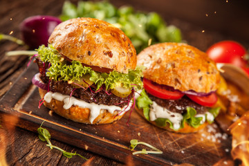 Home made hamburgers with lettuce and cheese