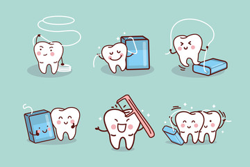 Wall Mural - cartoon tooth with dental floss