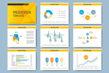 Poster - Set of vector templates for multipurpose presentation slides. Modern business design with graph and charts