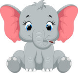 Fototapeta  - Cute baby elephant cartoon sitting 