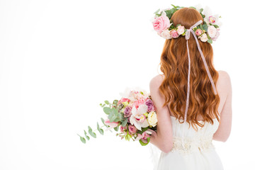 Poster - Redhead woman standing with flowers