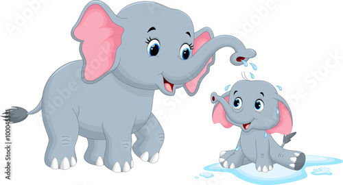 Plakat na zamówienie Vector illustration of mother elephants bathing her child