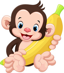 Wall Mural - Cute monkey holding a banana