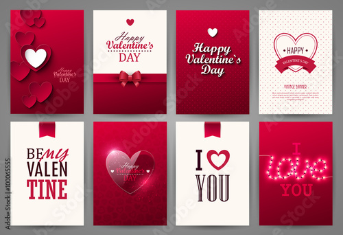 Valentine cards set. Vector illustration. Poster Mural XXL