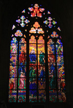 PRAGUE, CZECH REPUBLIC - APRIL 23, 2013: Stained-glass Window In St. Vitus Cathedral In Prague, Czech Republic