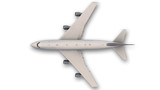 Commercial jumbo jet plane isolated on white background, top view
