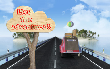 Wall Mural - wooden sign indicating to live the adventure