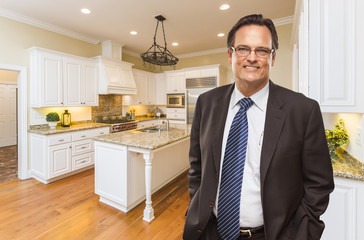 Wall Mural - Man Wearing Necktie in Beautiful Custom Residential Kitchen