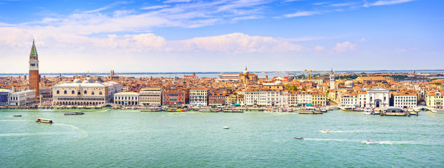 Venice panoramic aerial view, Piazza San Marco with Campanile an