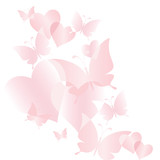 Beautiful gentle background with pink butterflies and hearts