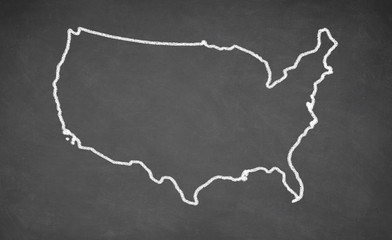 united states map drawn on chalkboard