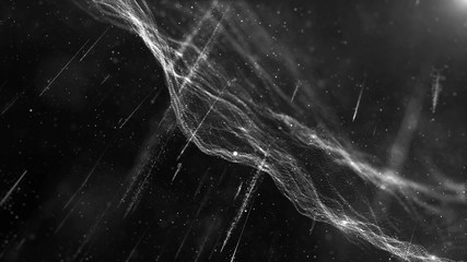 Poster - abstract beauty shot with a lot of shine, glow and particles, wavy surface made of dots, 3d render with depth of field, loopable