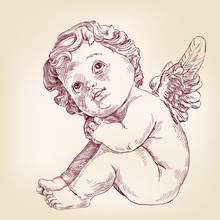 Angel Or Cupid Little Baby L Hand Drawn Vector Llustration  Realistic  Sketch