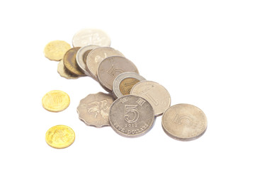 Stack of Hongkong dollar coin on white background