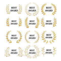 Wall Mural - best award vector gold award laurel wreath set, white version. winner label, leaf symbol victory, tr