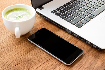Aufkleber - closeup black phone on desk