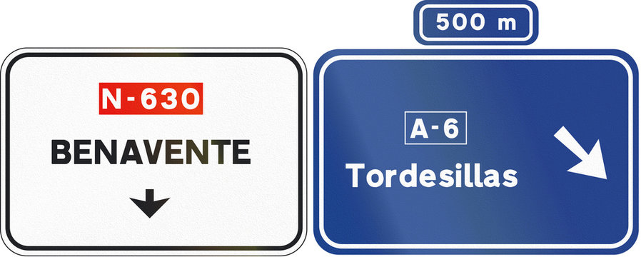 Road sign used in Spain - Direction sign