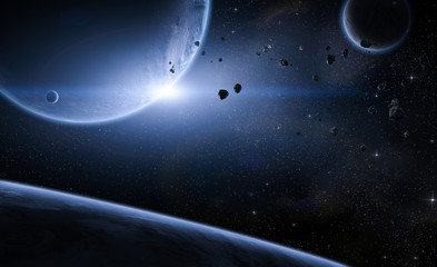 Wall Mural - Space scene with planets and meteors