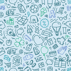 Poster - Different web interface doodle silhouettes seamless pattern. Car