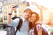 © Production Perig - Young couple on holidays taking selfie
