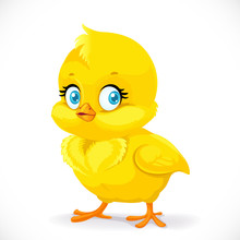 Little Cute Yellow Cartoon Chick Isolated On A White Background