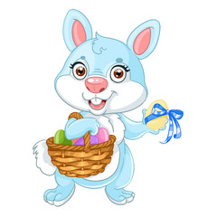 Poster - Cute easter bunny with basket of eggs