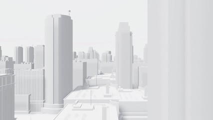 Poster - camera fly through an abstract city buildings with different height