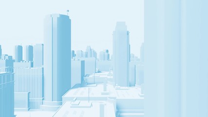Poster - camera fly through an abstract city buildings with different height