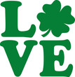 Love text with four-leaf clover