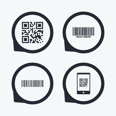 Poster - Bar and Qr code icons. Scan barcode symbol.