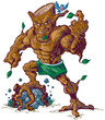 Muscular Tree Mascot Crushing Rock Vector Illustration