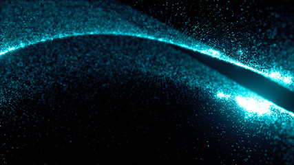 Fototapete - abstract particle background, 3d render with depth of field, glow and randomize elements