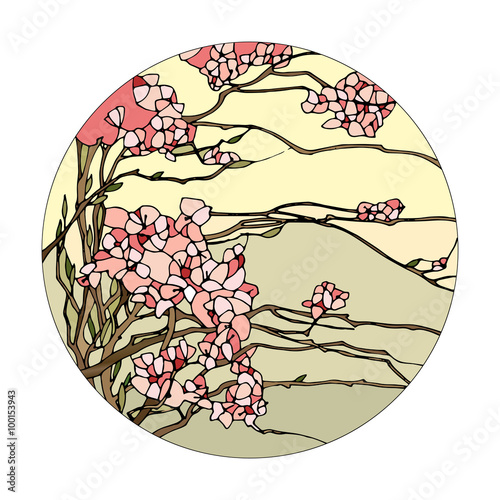 Fototapeta na wymiar Stained glass window with sakura