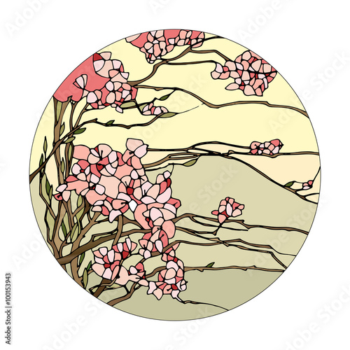 Naklejka dekoracyjna Stained glass window with sakura