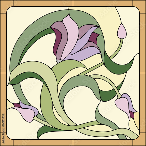 Naklejka ścienna floral stained-glass pattern