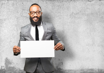 business black man holding a banner