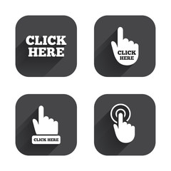 Poster - click here signs. hand press icons.