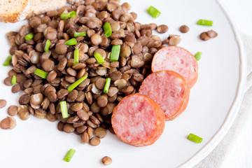 lentil with pork sausage