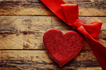 Poster - valentine's day background with heart and red ribbon