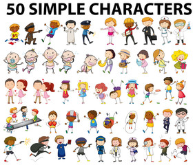 Wall Mural - Fifty simple characters doing different things