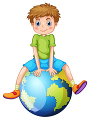 Wall Mural - Little boy sitting on blue planet