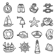 Nautical Black White Icons Set 