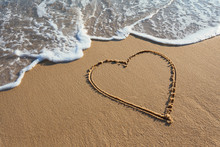 Beautiful Heart Handwritten In The Beach Sands