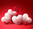 White Love Hearts with Ribbons and Bow for Valentines Day Greeting Card. in Red Background Vector Illustration
