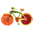 Veggie bike / Healthy food concept of an urban fixed gear bicycle in detail made of fresh vegetables full of vitamins, isolated on white background.