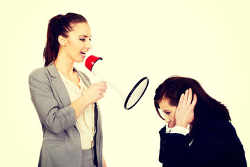 Wall Mural - Businesswoman screaming in megaphone.