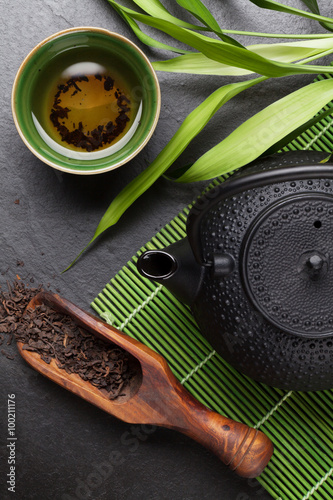 Naklejka - mata magnetyczna na lodówkę Asian tea bowl and teapot
